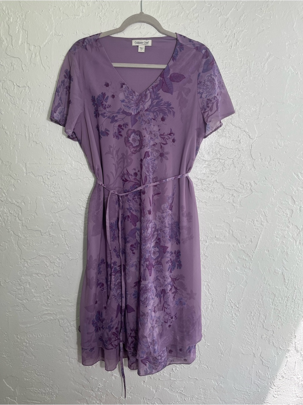 Coldwater Creek Purple‎ Floral Tie Waist Dress Size L
